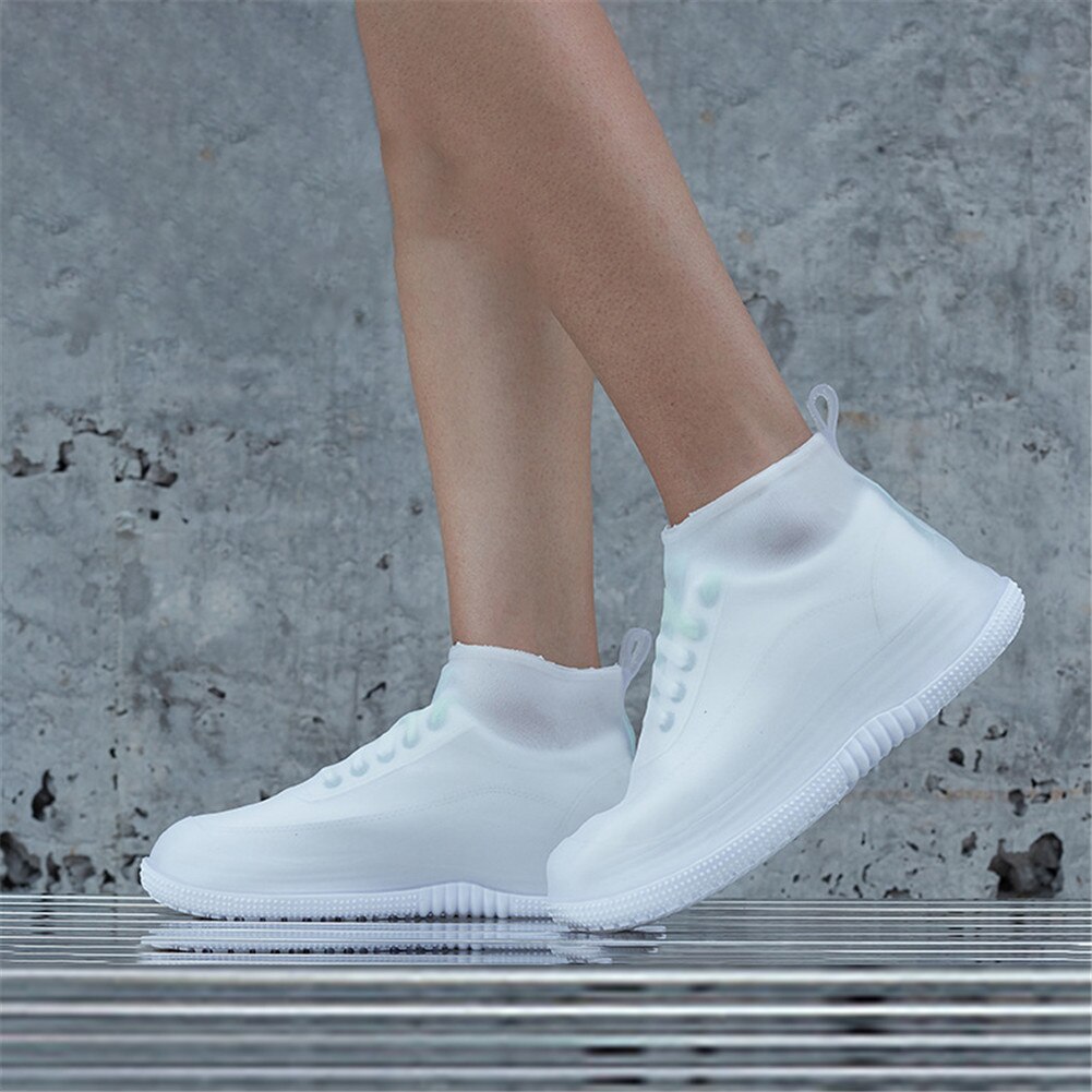 Siliconen Herbruikbare Regen Overschoenen Korte Buis Transparant Antislip Slijtvaste Waterdichte Schoen Covers: WHITE / L