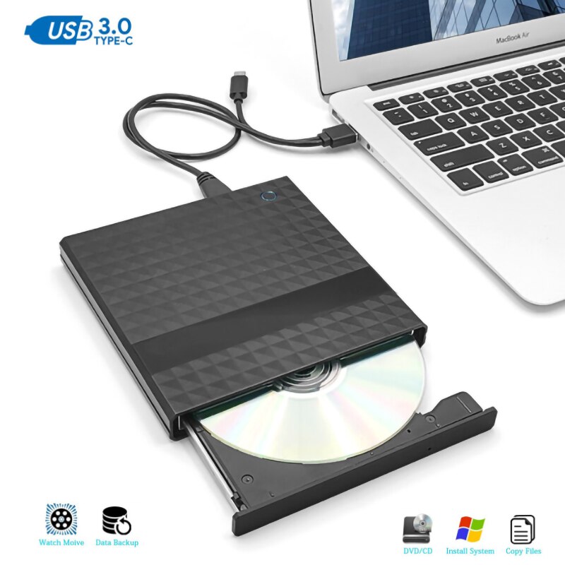 External DVD Burner USB3.0&amp;Type-C Optical Drive DVD-R Writer CD/DVD Player DVD-ROM Reader DVD-RW Recording for Notebook/Desktop