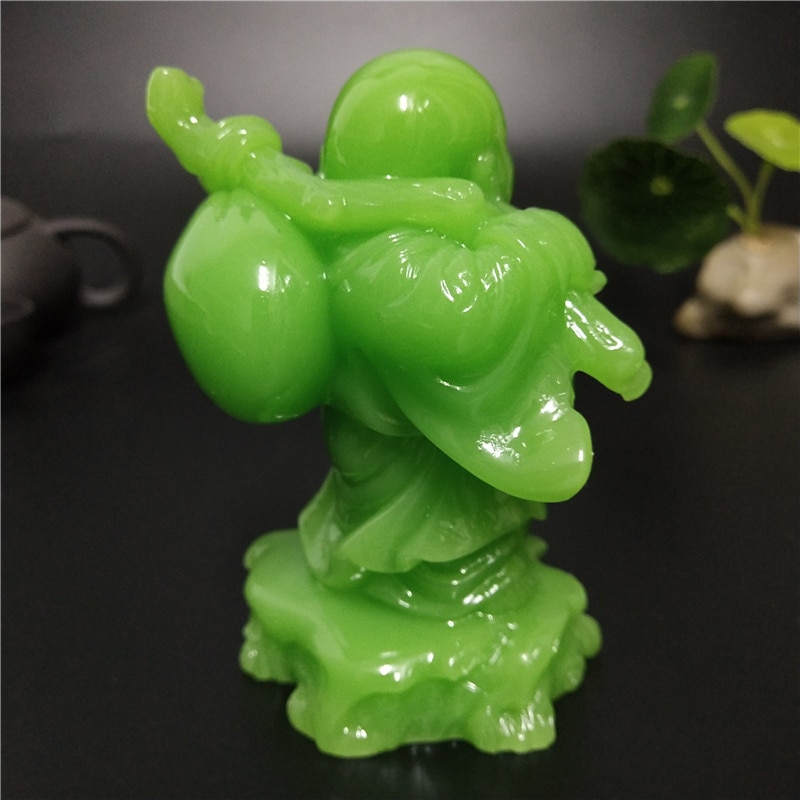 Glowing Laughing Buddha Statue Man-made Jade Stone Maitreya Buddha Sculptures Figurines Luminous Home Garden Decoration Statues