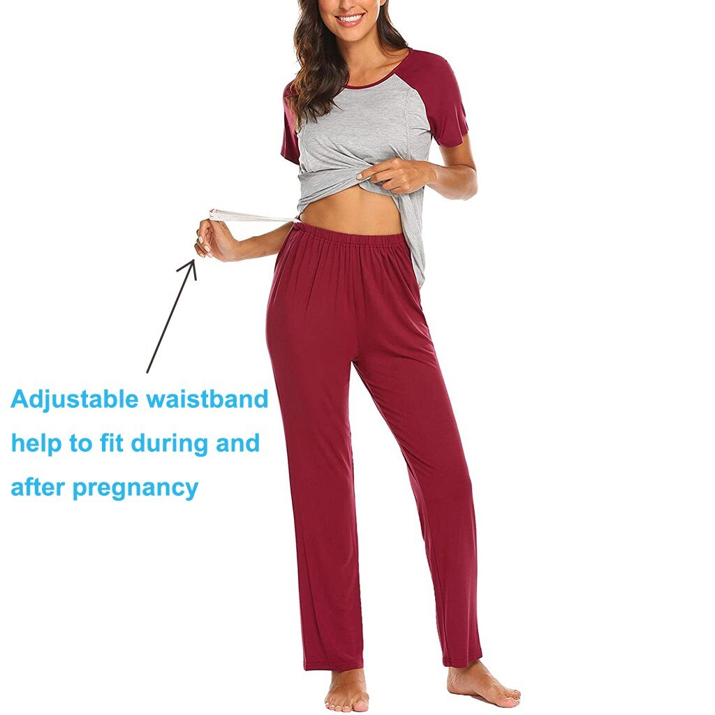 Amme pyjamas sæt kvinder natkjole til fodring toppe & bukser nattøj pyjamas dæmpning graviditetstøj til gravide 12nd. maj