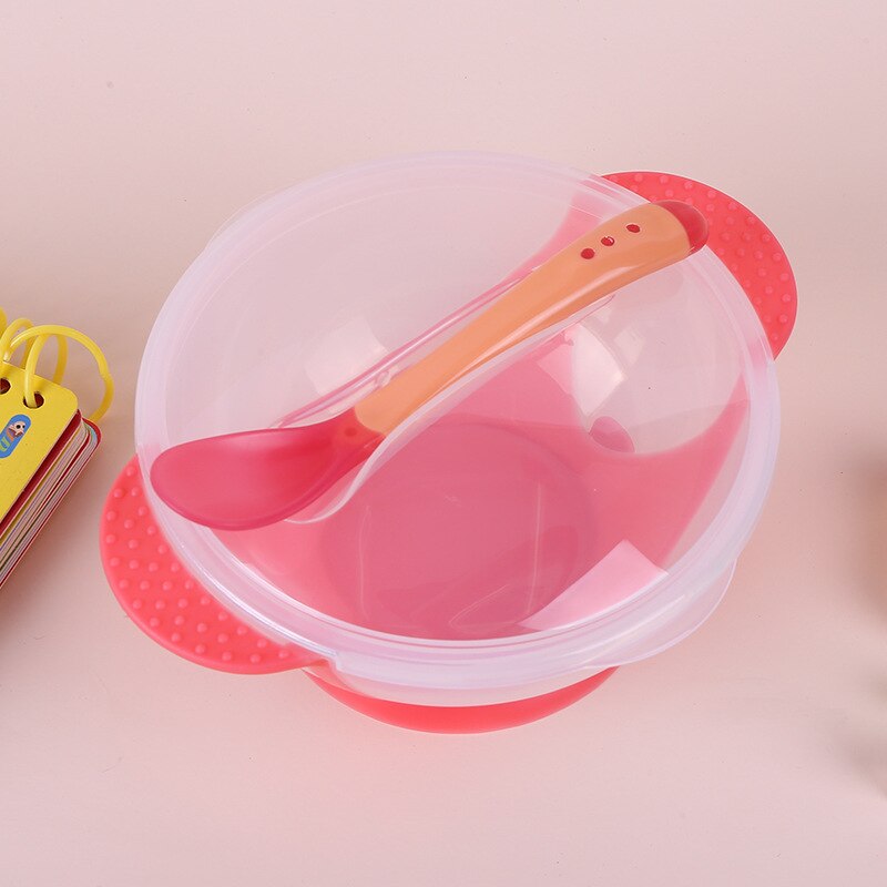 Vaisselle d'apprentissage pour bébé avec ventouse, ensemble de vaisselle de sécurité pour enfants, bol d'assistance, cuillère et fourchette à détection de température, 2 pièces: red
