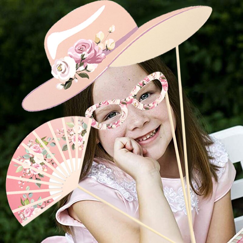 25pcs Funny Tea Party Photo Booth Props Tea Garden Floral Party Decorations DIY Photobooth Photo Props Wedding Party Supplies