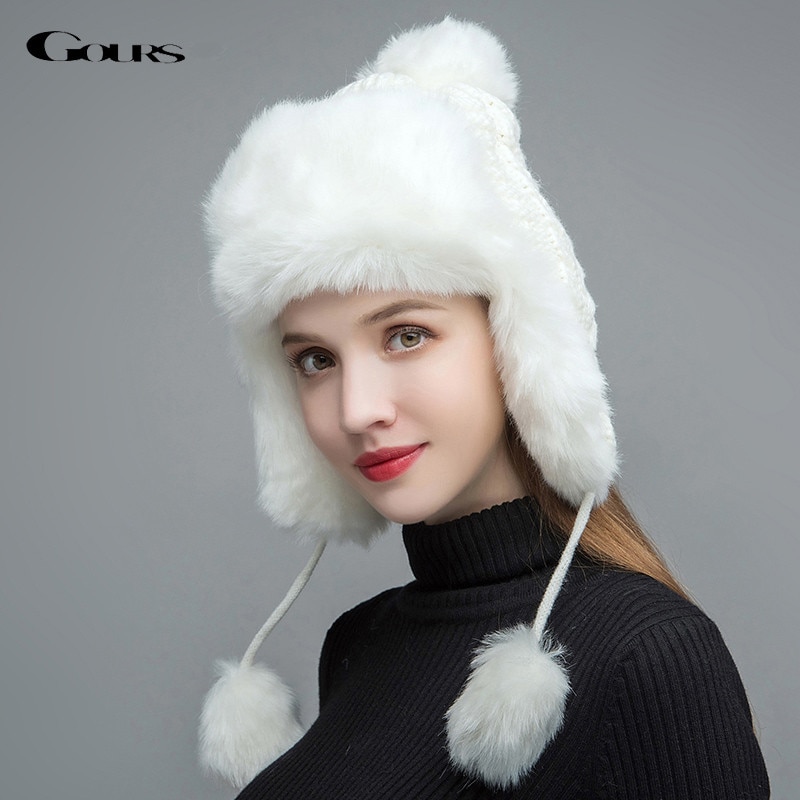 Gours – chapeaux en fausse fourrure russe pour femme, couvre-chef épais et , en tricot, à la , hiver, GLH030