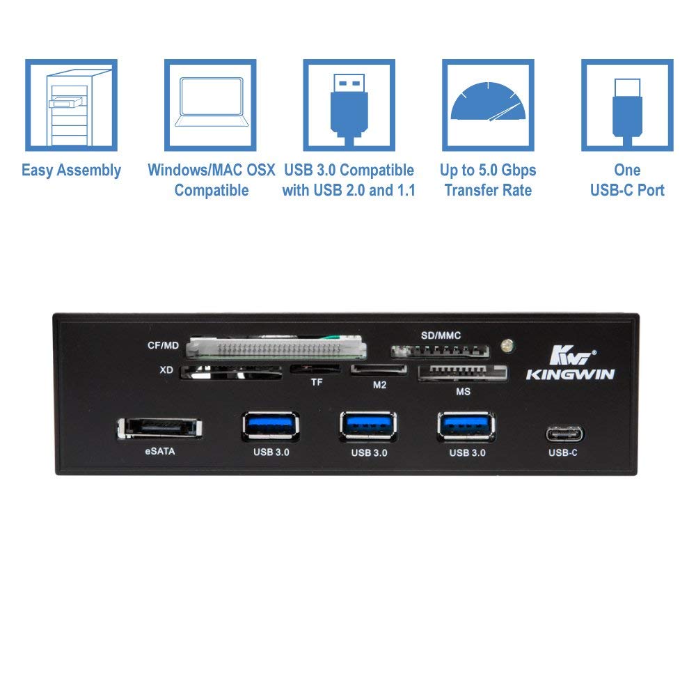 5.25 tommer pc-computer frontpanel all-in -1 multifunktionskortlæser med 3 porte usb 3.0,  usb 3.1,  esata, understøtter cf-kort