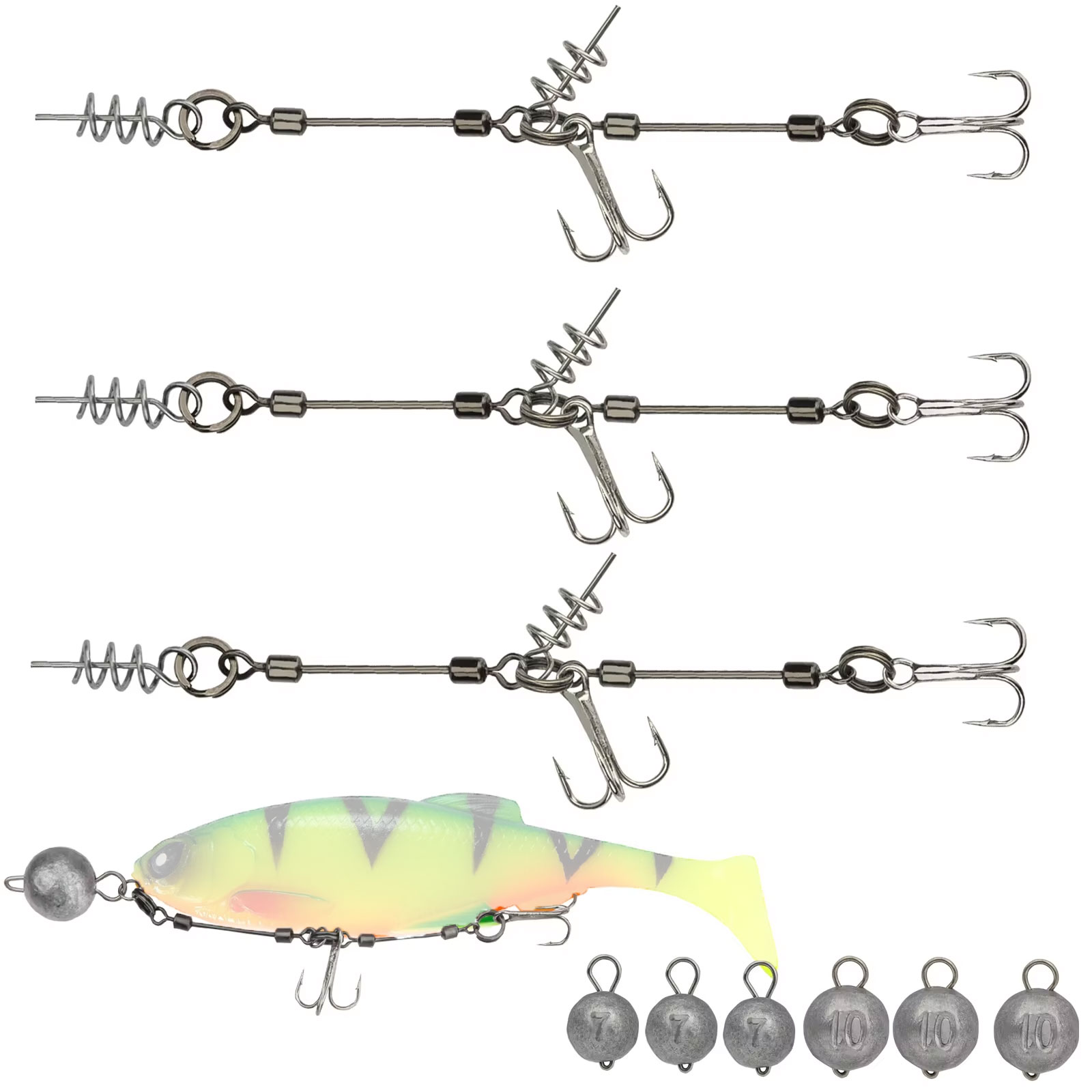 THKFISH Pike Stinger Rig anzuelos triples S M L anzuelo de pesca con tornillo de múltiples depósitos con conector de clavija de peso de plomo para Swimbait