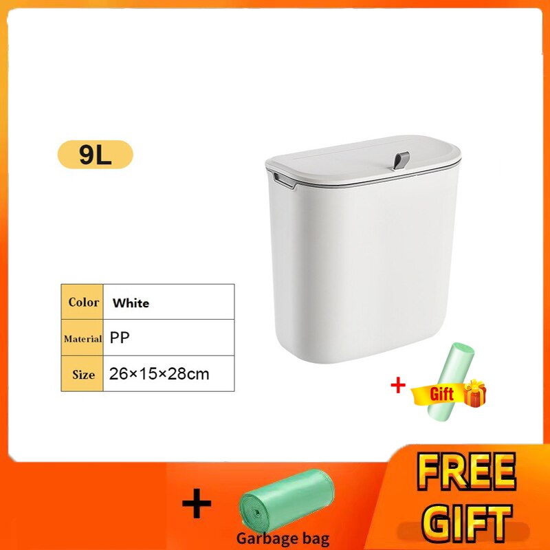 Wall Mounted Hanging Trash Bin For Kitchens Cabinet Door With Lid Trashs Bin Garbage Cans Counter Bins Trash Can Bathroom: 9L