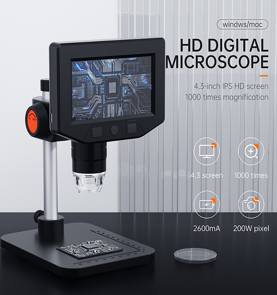 Microscopio Digital AOERWEI 1080P HD con pantalla de 4,3 pulgadas Lupa 1000x para inspección de placas de circuito y dispositivos móviles