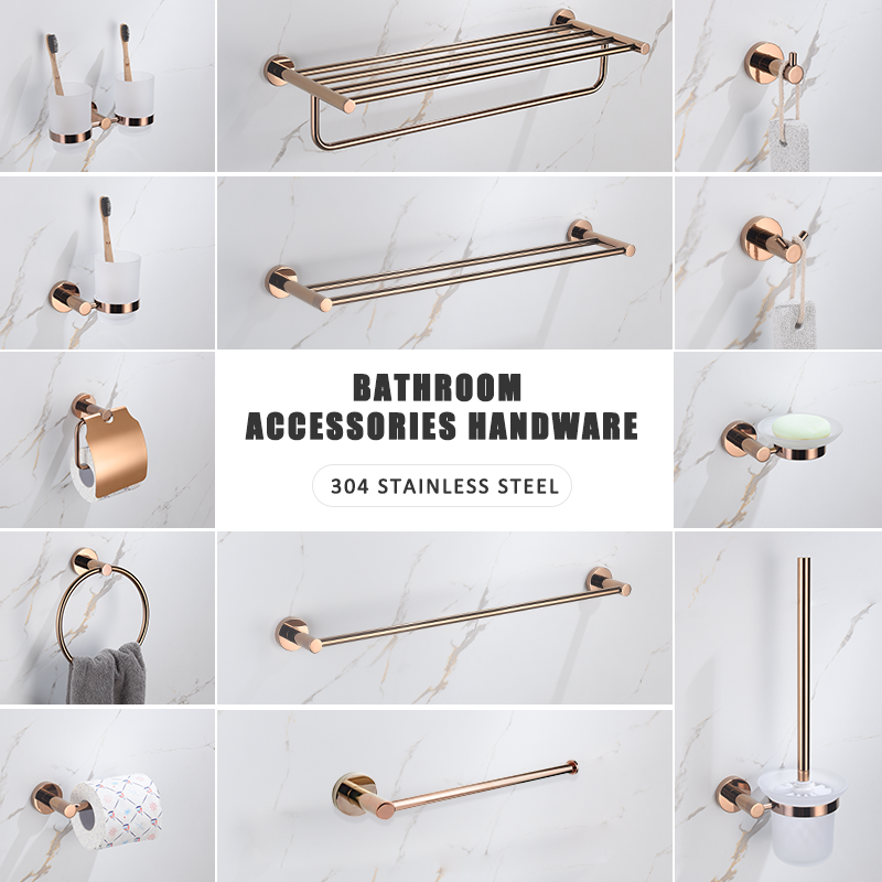Rose Gold Wall Mounted Bathrobe Hook Paper Towel Holder Towel Ring Towel Rack Cup Holder Toilet Brush Bathroom Accessories
