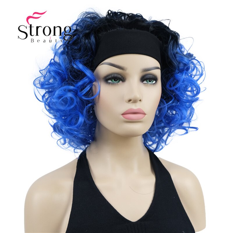 Blonde Highlights Short 3/4 Women's Synthetic Wigs Hairpiece Curly Hair Piece with Headband COLOUR CHOICES: Blue