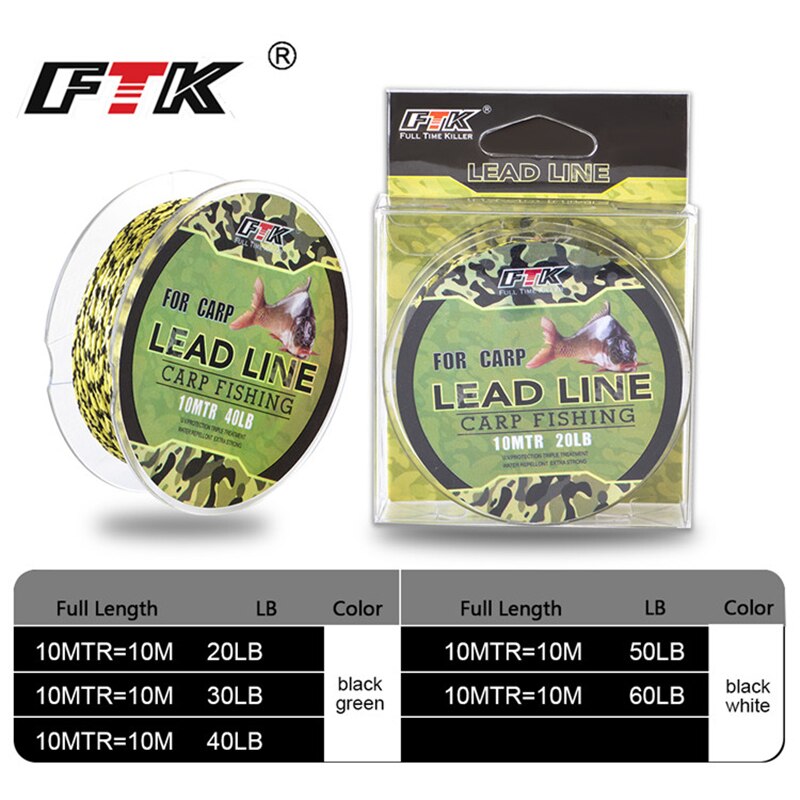 FTK 10M Fishing Line Lead Line 12 Strands Braided Fishing Line 20LB-60LB Fishing Thread Fishing Group Line for Carp