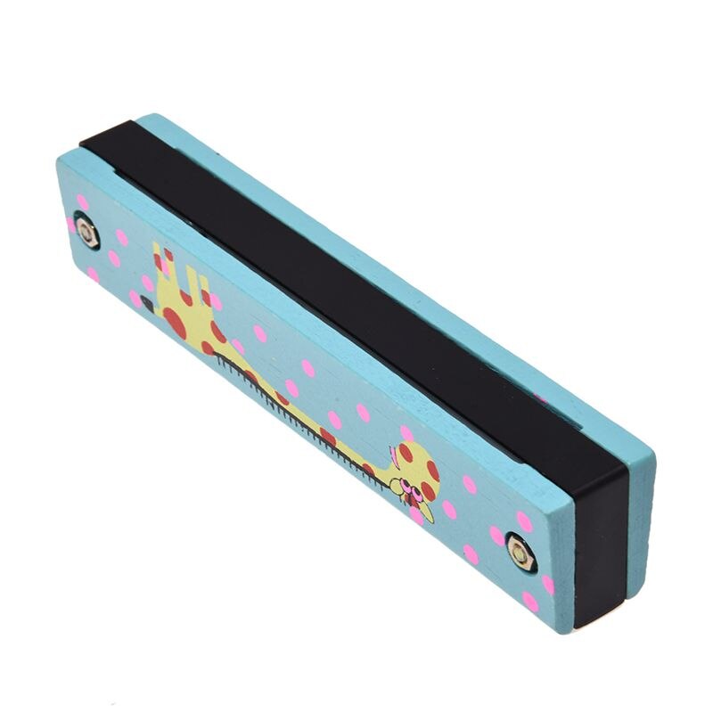 Wooden giraffe pattern dual series 32 hole harmonica child blue