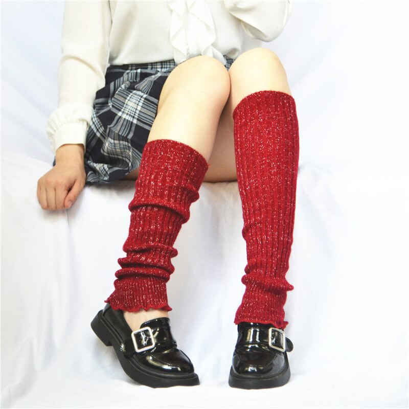 Kühlen Gothic Lurex Frauen Hipster Bein Wärmer Dame jk Knie-länge Helle Silber Seide Socke Herbst Frühling Schwarz verrotten Kaffee Lila