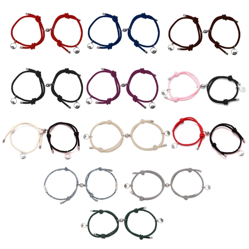 ANGELADY-pulsera de la Amistad minimalista para parejas, Kit de pulsera de distancia magnética trenzada, 2 unidades