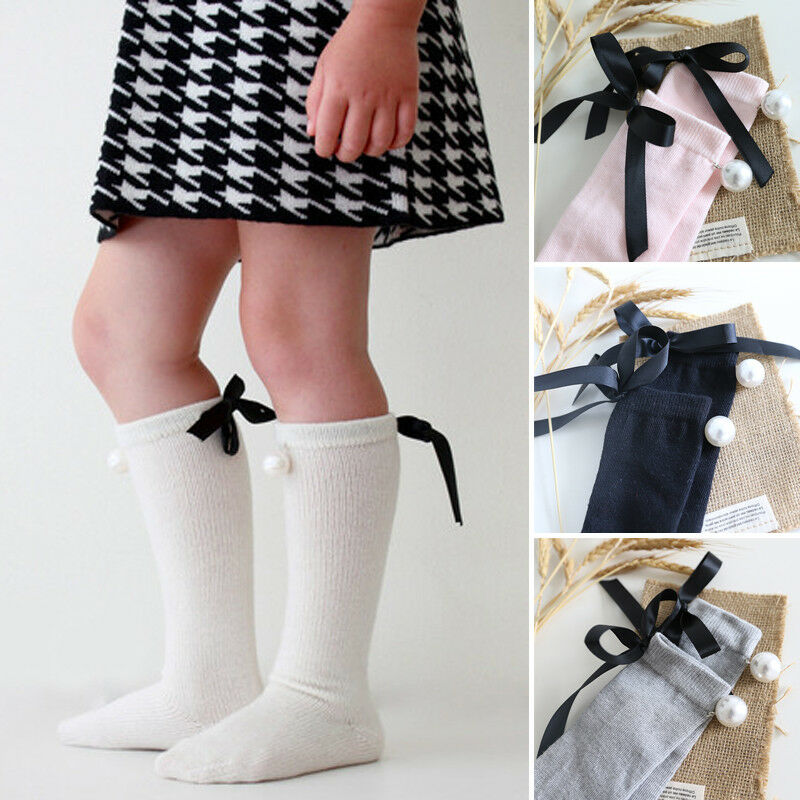 Baby Kid Girl Bowknot Pearl Stocking Solid Cotton Pantyhose Stockings Autumn Winter Princess Warm Tights 0-7Y