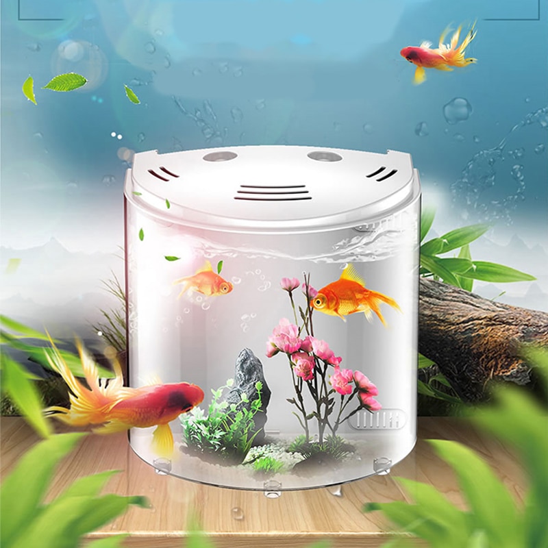 Mini Aquarium en acrylique de 5l, demi-lune, USB, LED, grande capacité, pour la maison, le bureau, fournitures pour animaux de compagnie