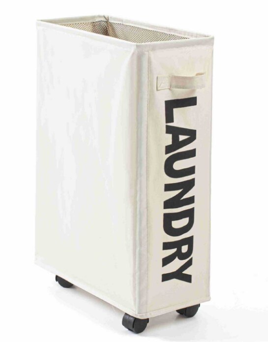 Cesto para la ropa sucia con ruedas, cesta plegable, forro de malla, resistente al agua, organizador duradero: white