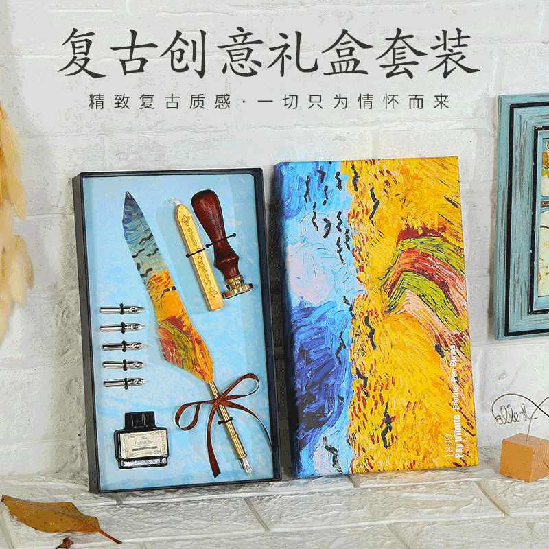 European style Feather Pen Quill pen,Oil Painting Style Dip Pen English Calligraphy Pen with ink Pen Set
