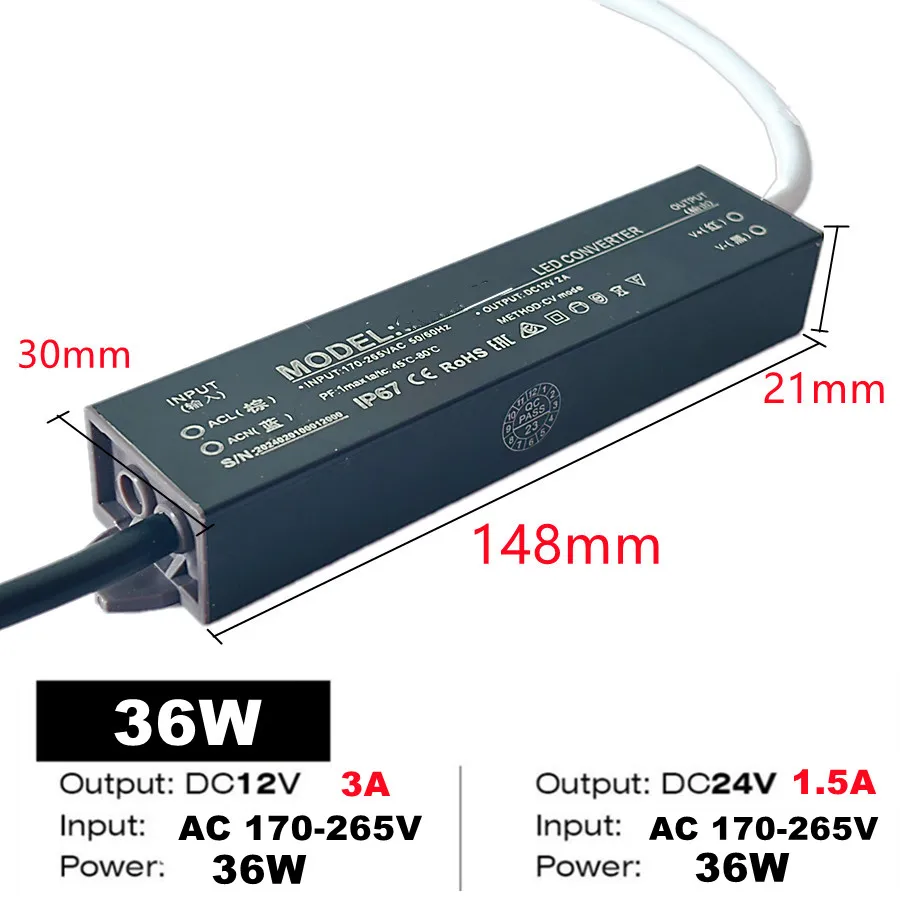 Waterproof Power Supply IP67 IP68 Lighting Transformer AC220V To DC 12V 24V LED Driver 100W 200W 300W 400W 500W Outdoor Adapter: Orange / 24V