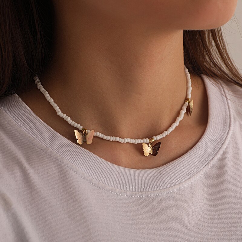 Boho-stijl kleine kralen vlinder hanger ketting voor vrouwen boho korte choker bedel boho ketting coole nek sieraden