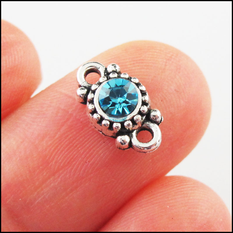 30 pièces cristal mélangé tibétain argent plaqué rond fleur charmes connecteurs 6.5x11.5mm: Rhodium plaqué