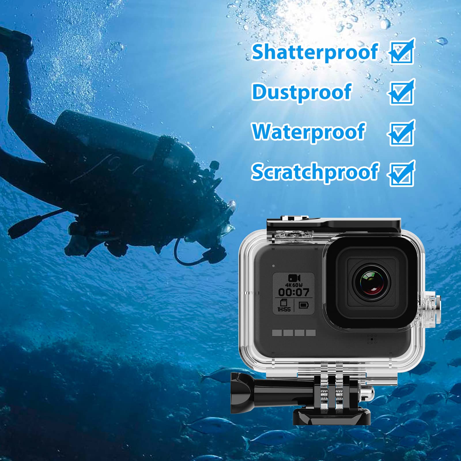 För gopro hero 8 vattentätt fodral dykning undervattenshölje skydd för gopro 8 svart fodral skal filter actionkamera tillbehör