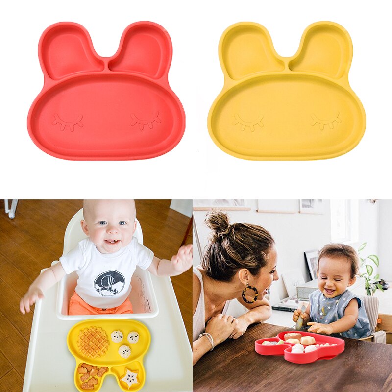Schattige Konijn Baby Siliconen Eetkamer Plaat Bpa Gratis Platen Voor Babyvoeding Gerechten Food Grade Siliconen Kids Platen