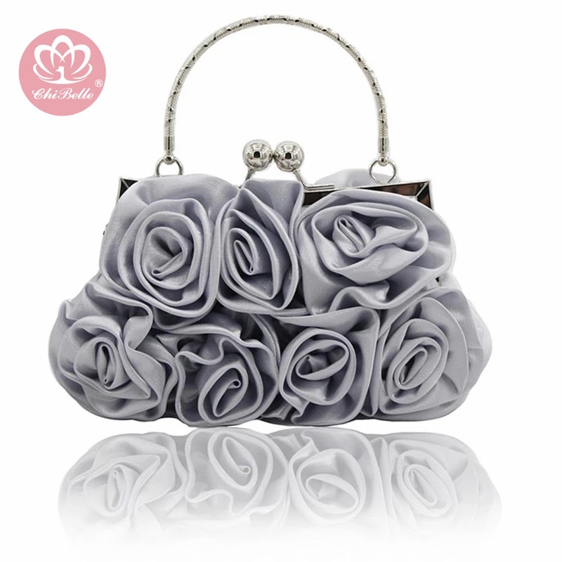 Satin Blume Tasche Hand-genäht 14 rosen Abend Tasche Kupplung Satin Stoff Kleid Party Handtasche Hochzeit Braut tasche Rot