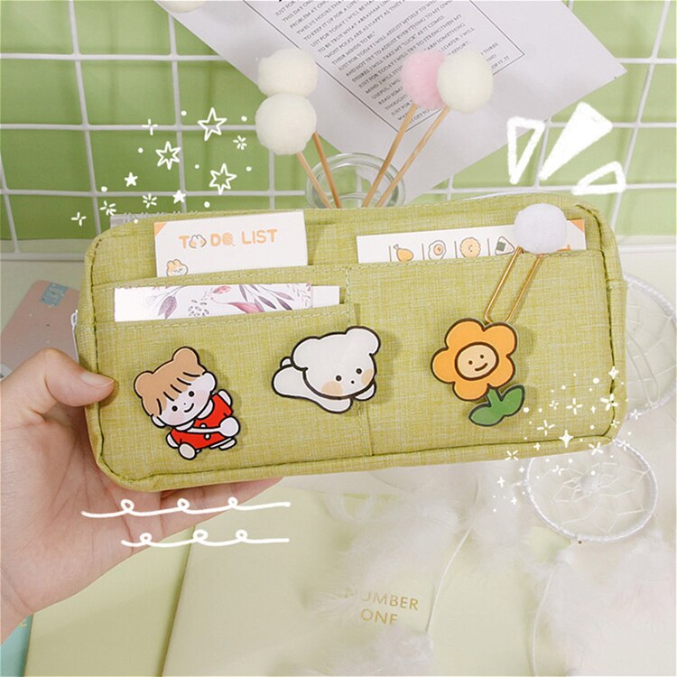 Kawaii Pencil Cases Stationery Pencil Case Large Capacity Pen Case For Girls Retro Trousse Scolaire School Supplies Pencilcase: B Green