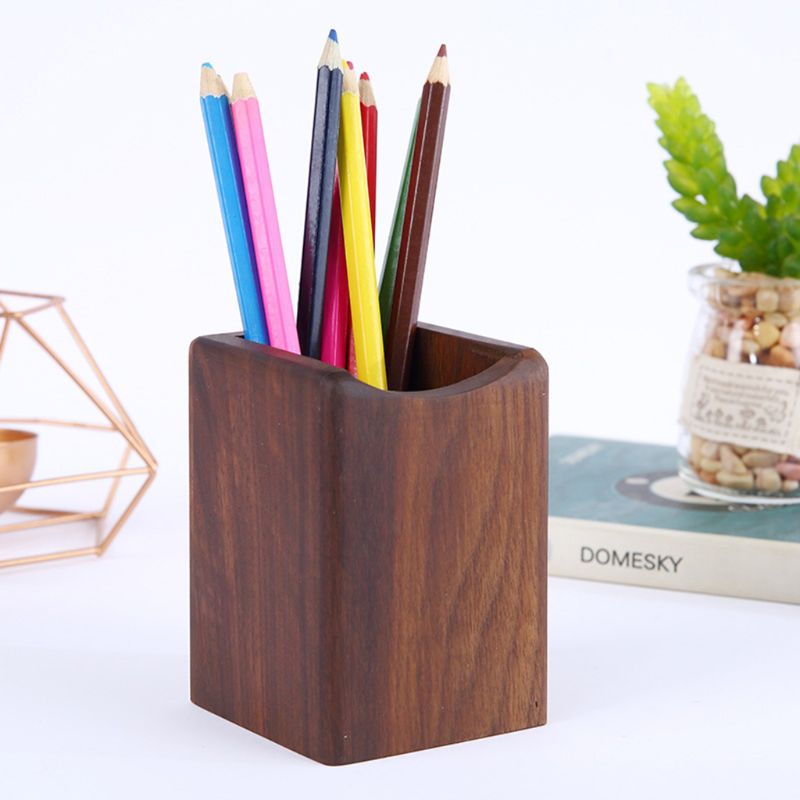 Natural Wooden Pen Pencil Holder Multiple-use Desk Organizer Storage Box Desktop