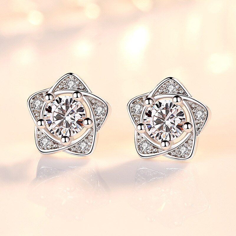 Anenjery Heißer Silber Farbe Mikro CZ Sterne Lila Weiß Zirkon Ohrringe Für Frauen boucle d'oreille S-E586: Weiß