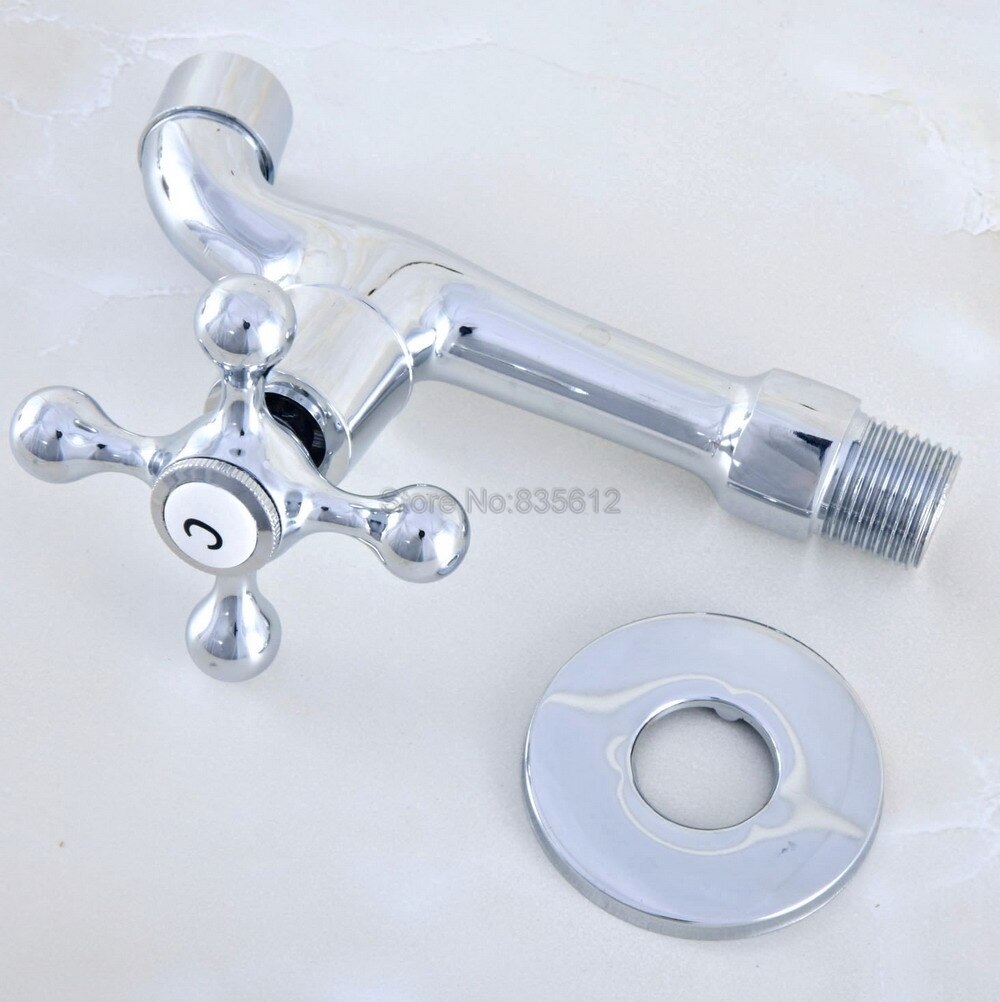 Polished Chrome Brass Wall Mount Cross Handle Mop Pool Faucet Laundry Sink Water Tap tav160