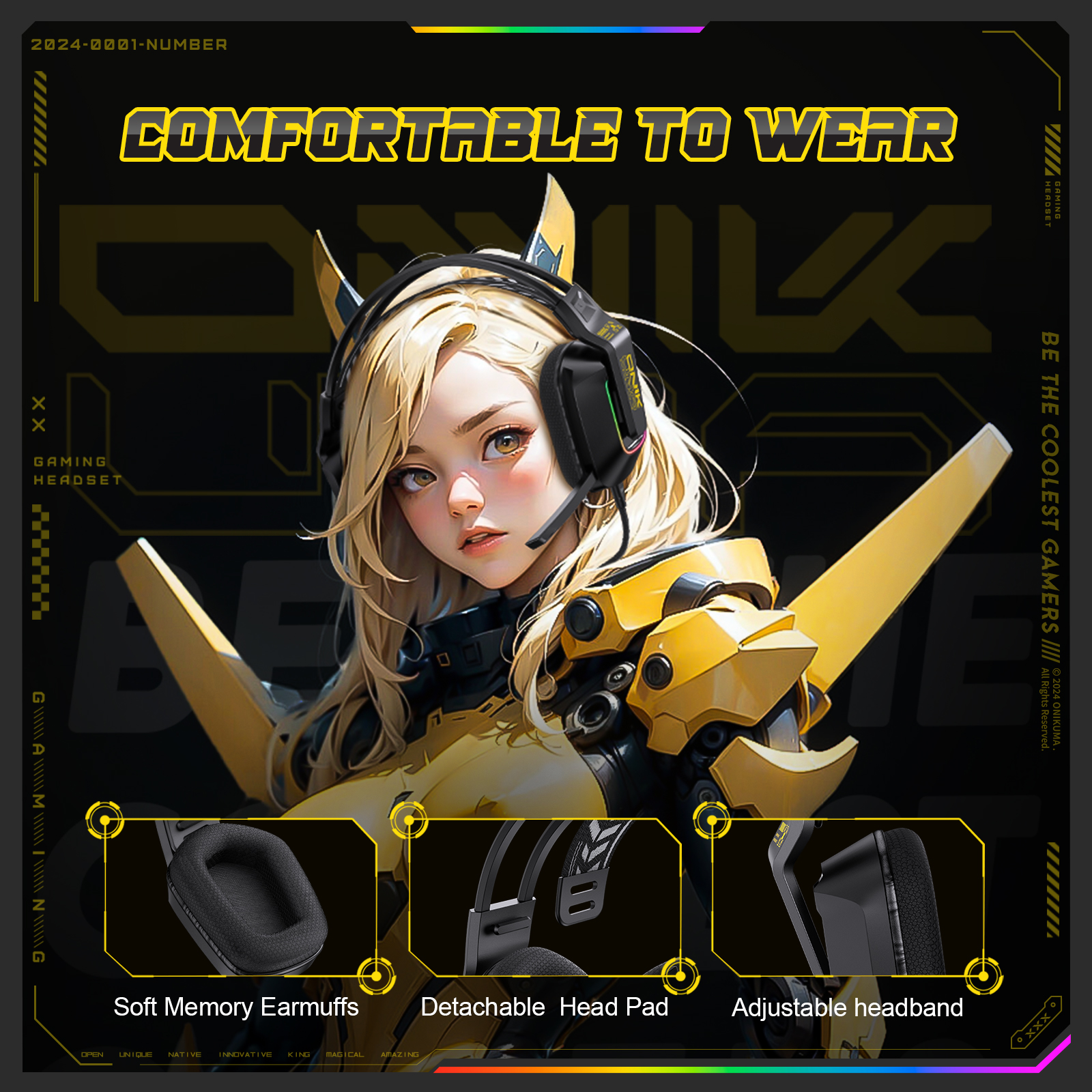 Przewodowe słuchawki nauszne ONIKUMA — lekkie, składane, przenośne, bas stereo, krystalicznie czysty mikrofon, kompatybilne z Smar