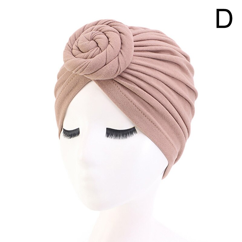 mujer europeo y americano Popular Donut turbante Color puro bola sombrero gorro de quimioterapia para Spa baño sombreros: 04