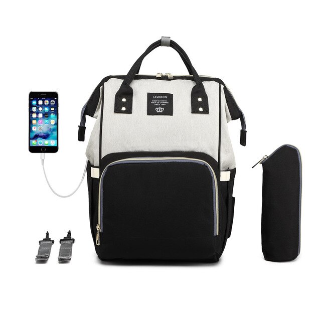 Diaper Bag Backpack Lequeen Large Baby Bag with Changing Pad Travel Back pack Built in USB Waterproof Maternity Bag: 8