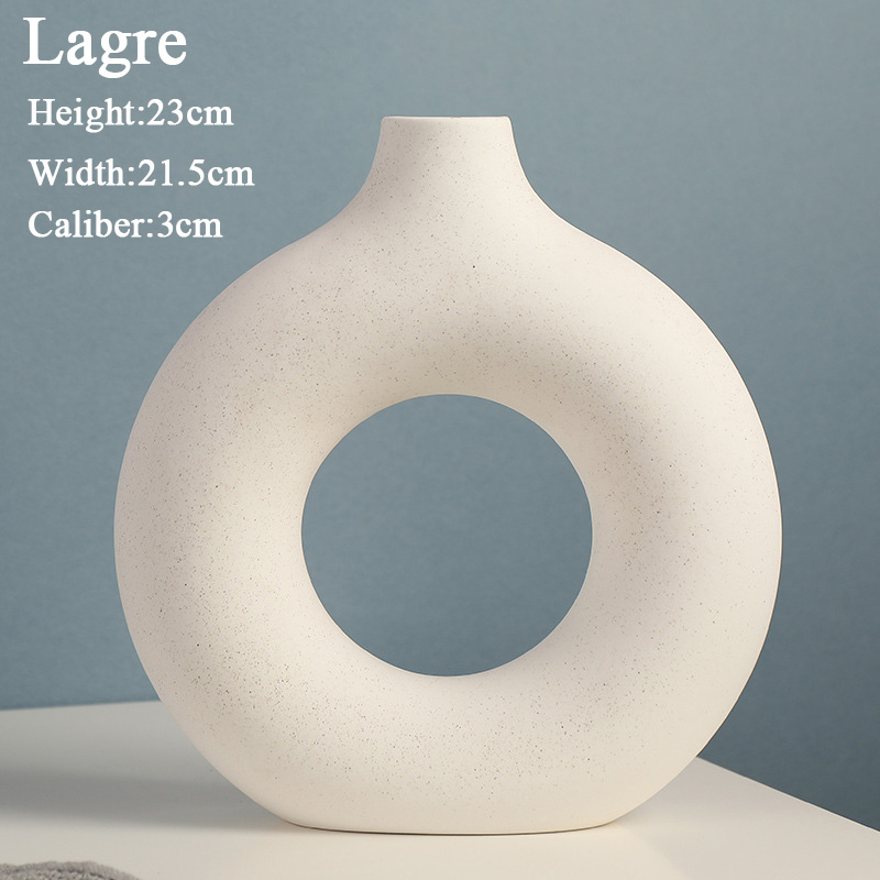 Jarrón de cerámica hueco Circular nórdico, maceta de donas, accesorios de decoración del hogar, oficina, escritorio, sala de estar, de decoración Interior: Style A L