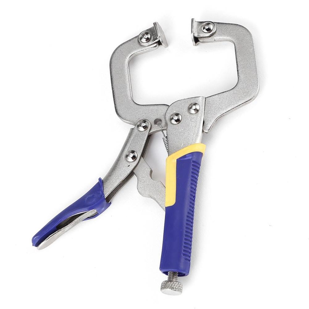 Multi-functional C-type Flat Locking Grip Vise Pliers Carbon Steel Welding Quick Fixing Locking C Clamp Pliers Round Wood Tenon: Blue 6in