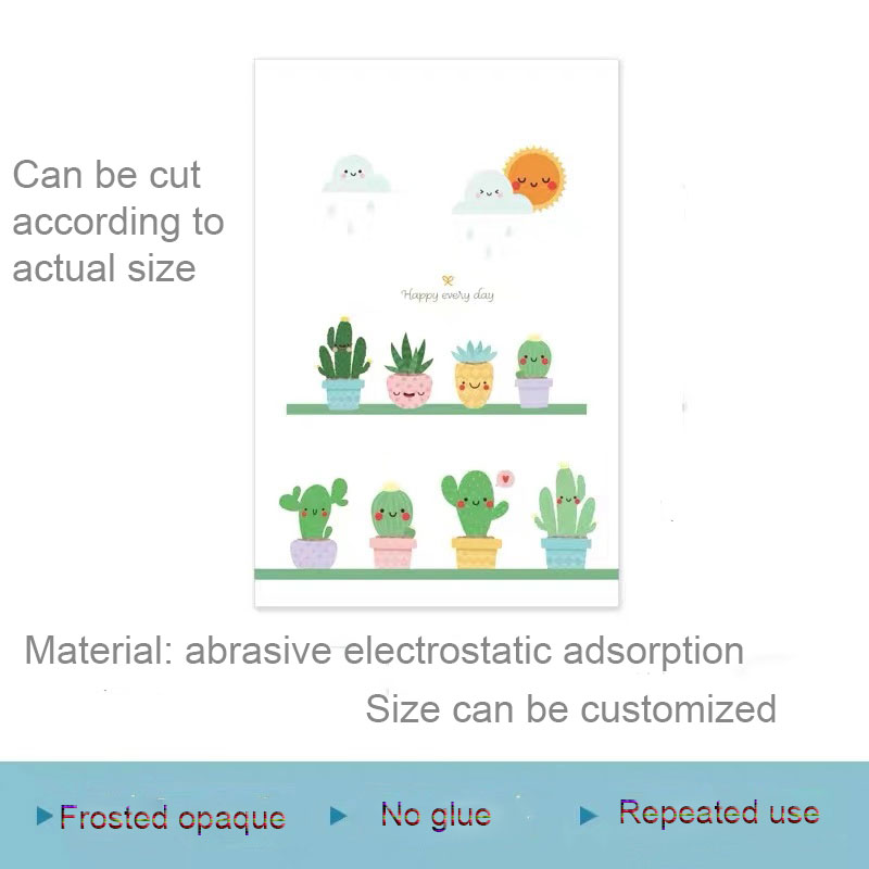Cactus en pot taille personnalisée fenêtre Film sur verre autocollants pas de colle teinté vie privée décalcomanies salle de bains bureau porte coulissante décor à la maison: 60(w)x90cm(h)