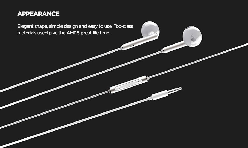 Originele huawei honor  am116 oordopjes van metaal met microfoon en volumeregeling voor huawei  p7 p8 p9 lite  p10 plus honor 5x 6x mate 7 8 9