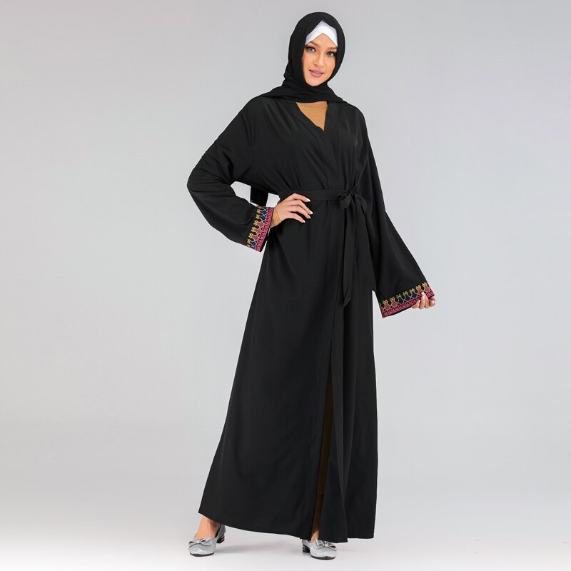 Sort cardigan dubai abaya kimono islam hijab muslimsk kjole abayas til kvinder kaftan kaftan marocain tyrkisk islamisk beklædning kjortel