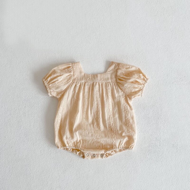 Body de algodón con cuello cuadrado para niña, mono de manga corta blanco, verde, albaricoque, ropa de niño E2045, novedad de verano 2022: apricot / 73cm 6-12Months
