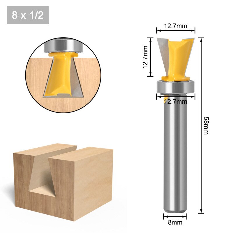 1Pcs 8mm Shank Dovetail Joint Router Bits With Bearing Woodworking Engraving Bit Milling Cutter For Wood Trimming Tools