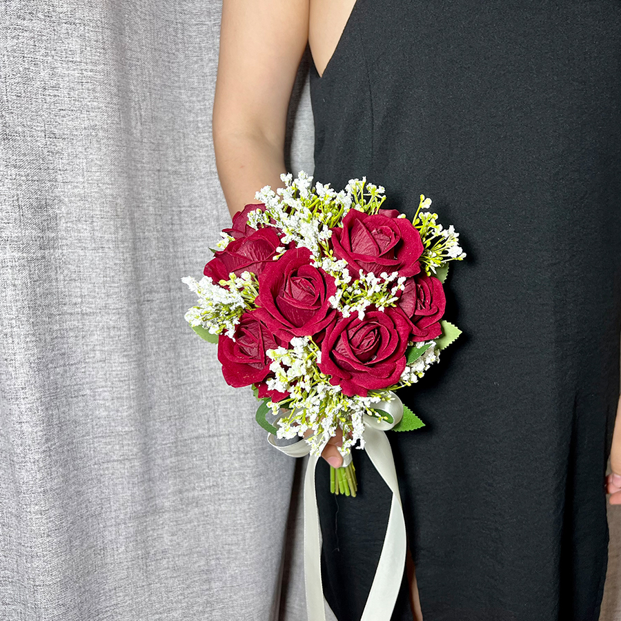 Künstliche Rosen Blumenstrauß Brautstrauß Burgund & Weiß für rustikale Kirche Boho Hochzeit Mittelstücke les fleurs de marie
