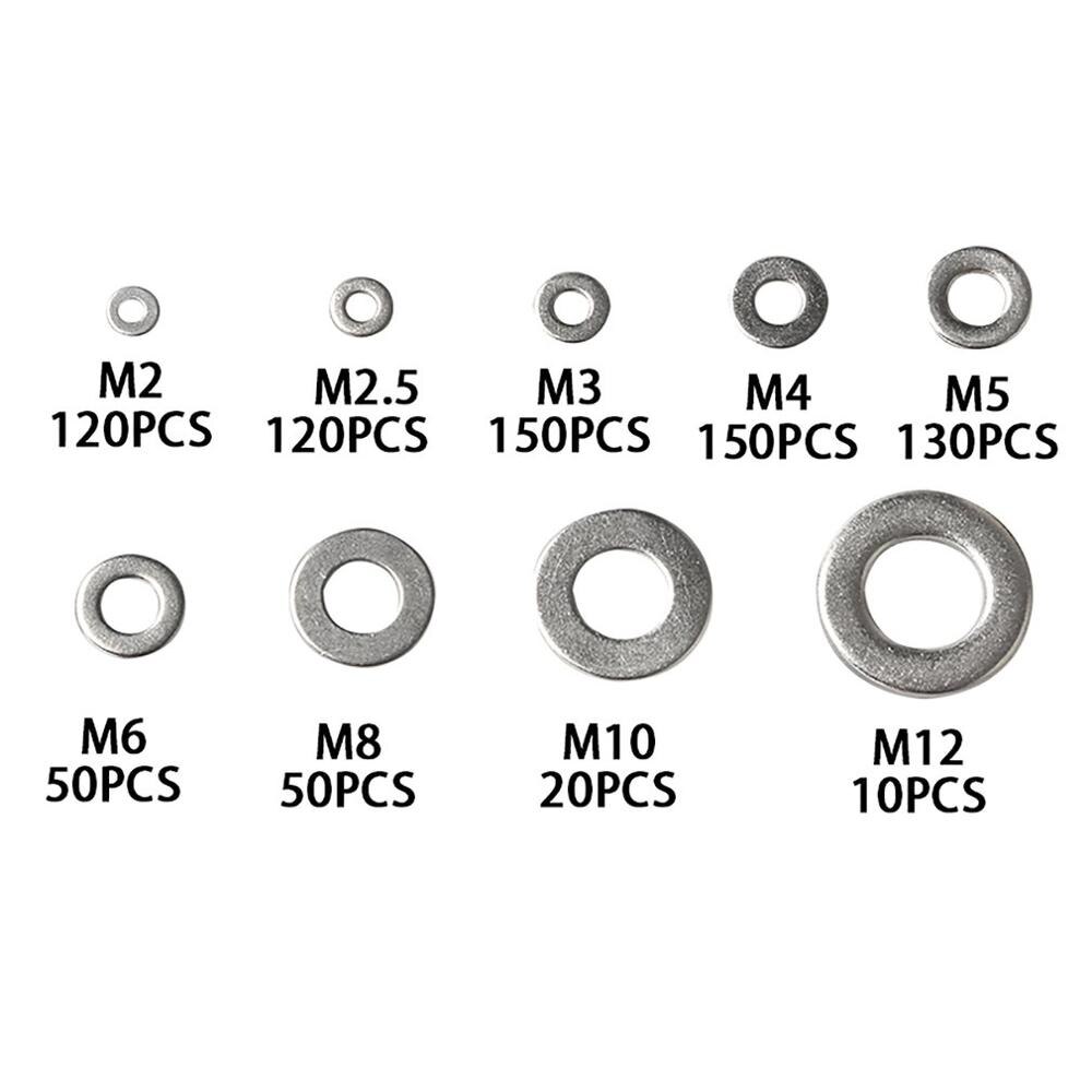 800pcs M1.6 M2 M2.5 M3 M4 M5 M6 M8 M10 M12 M14 M16 GB97 304 Stainless Steel Flat Washer Plain Washer Flat gasket