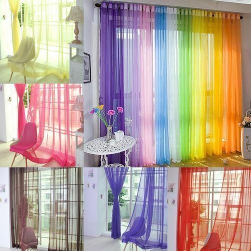 1pc Tulle Door Window Curtain Modern Voile Pure Color Drape Panel Sheer Scarf Valances Room Curtains For Bedroom Living Room