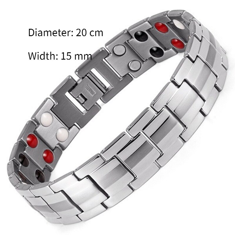 Negatieve Ionen Armband 15Mm Verwijderbare Dubbele Rij Magneto Negatieve Ionen Mannen Armband Charm Braceletsstainlesssteel: Silver