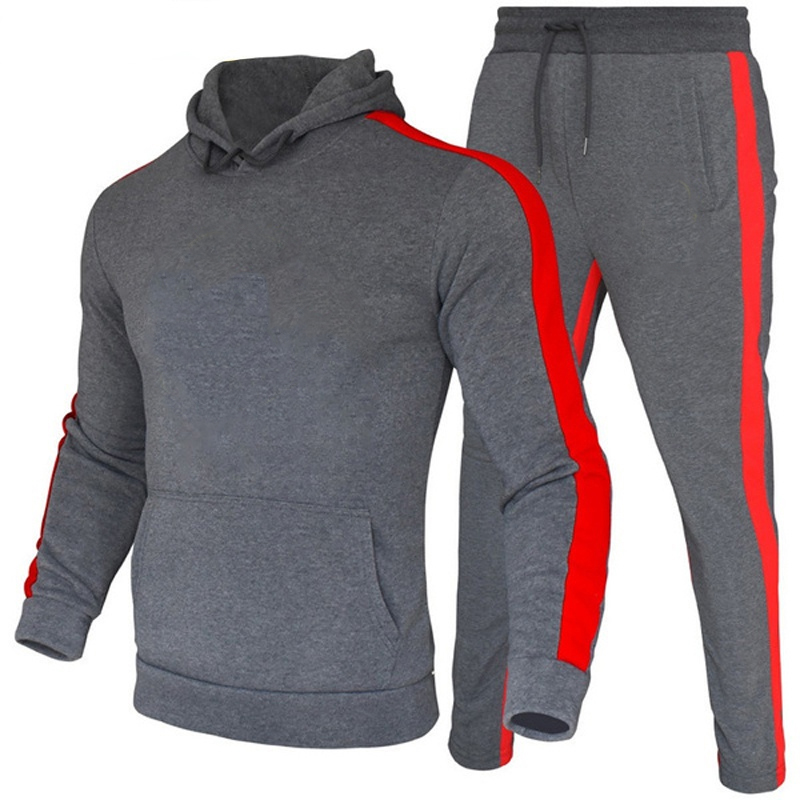 Traje casual de para hombre, traje para correr deportes al aire libre, sudadera con capucha + pantalones de chándal, conjunto de chándal: M / Gris oscuro