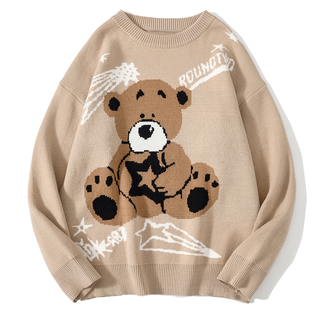 Suéter estampado de oso Harajuku para hombre, ropa informal estilo Hip Hop, algodón, holgado, Otoño,