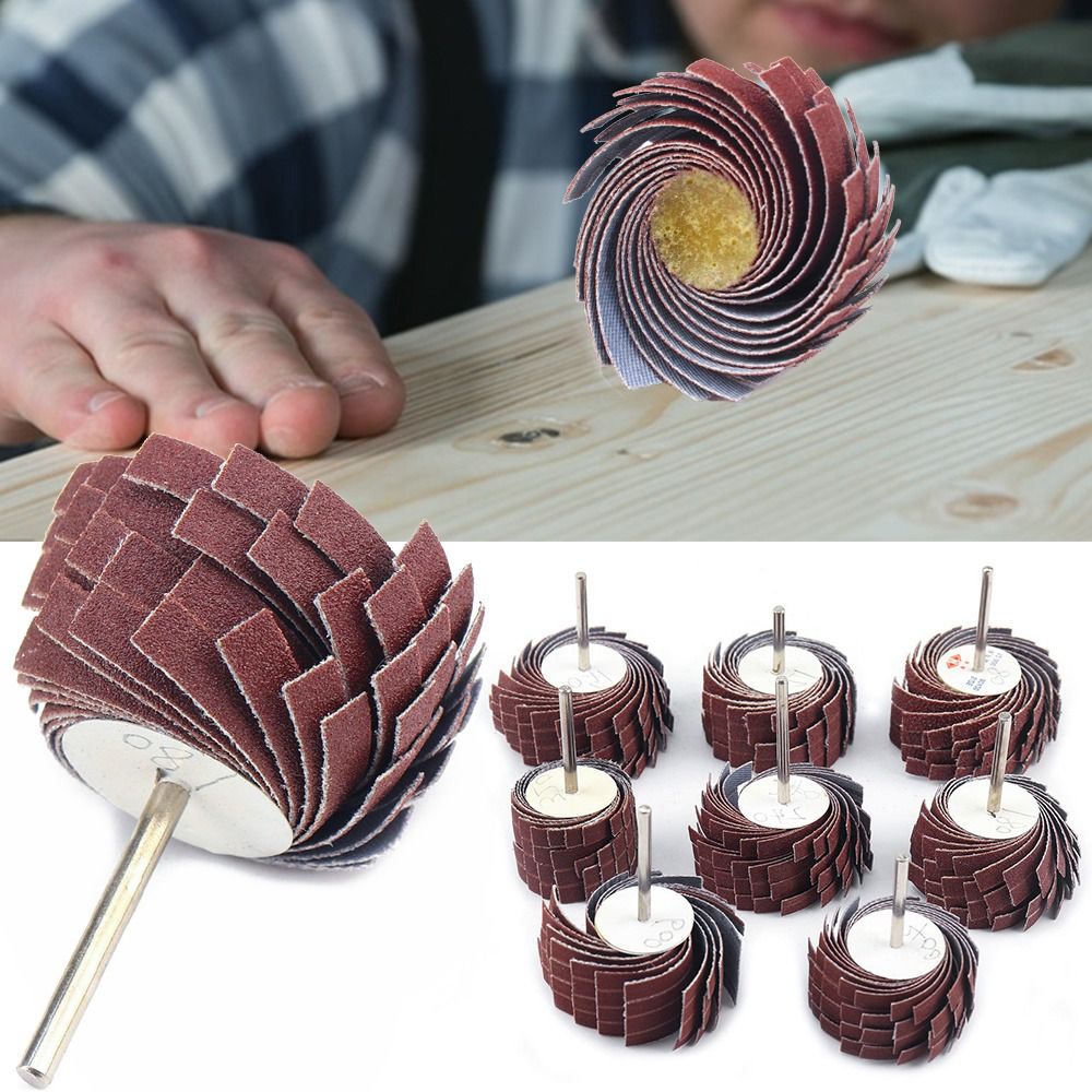 80~600 Grit 3mm Shank Sanding Cloth Wheel Abrasive Grinding Derusting Buffing Polishing Burr Removal Emery Paper Curved Surface