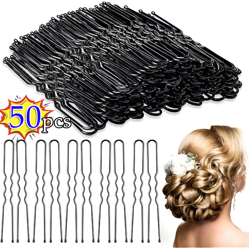 10/50 Stück schwarze Haarspangen U-förmige Bobby Stift unsichtbare gewellte Haarnadel Frisur Styling Metall Haarklammern Haarspange Haarschmuck