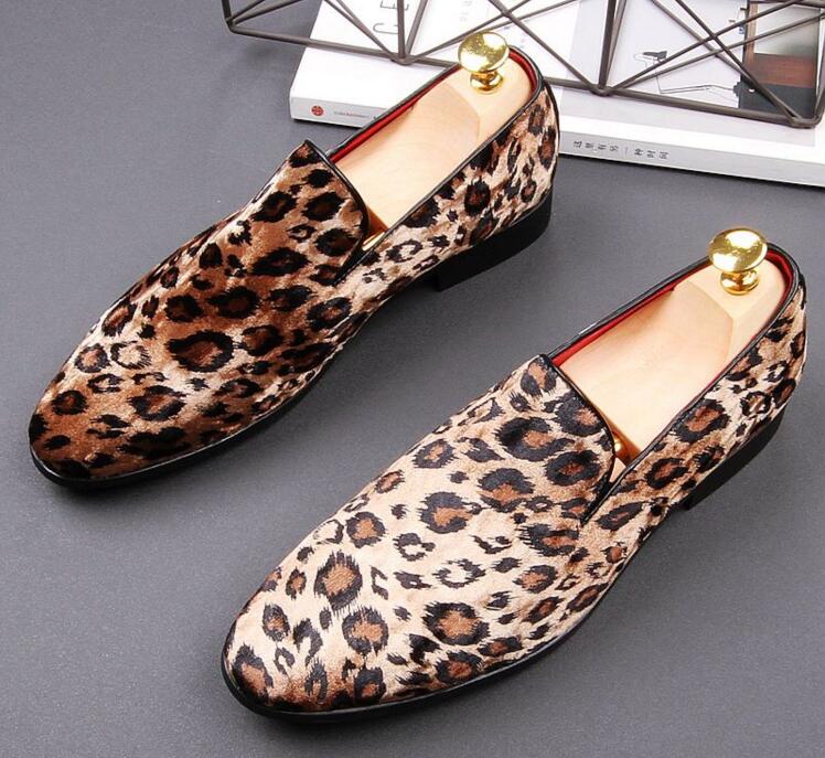 Mocasines con estampado de leopardo para hombre, zapatos planos para hombre, calzado de boda, Amuleto informal